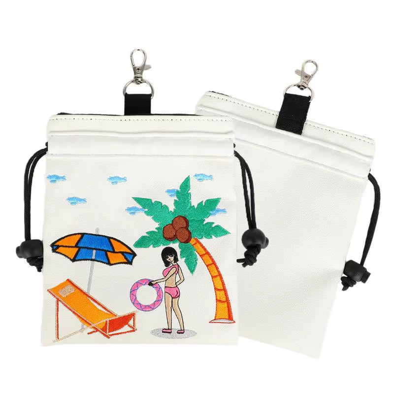Golf Valuables Pouch Drawstring Golf Ball Organizer Bag Portable Golf Accessory Pouch with Metal Carabiner for Golf Balls Tees
