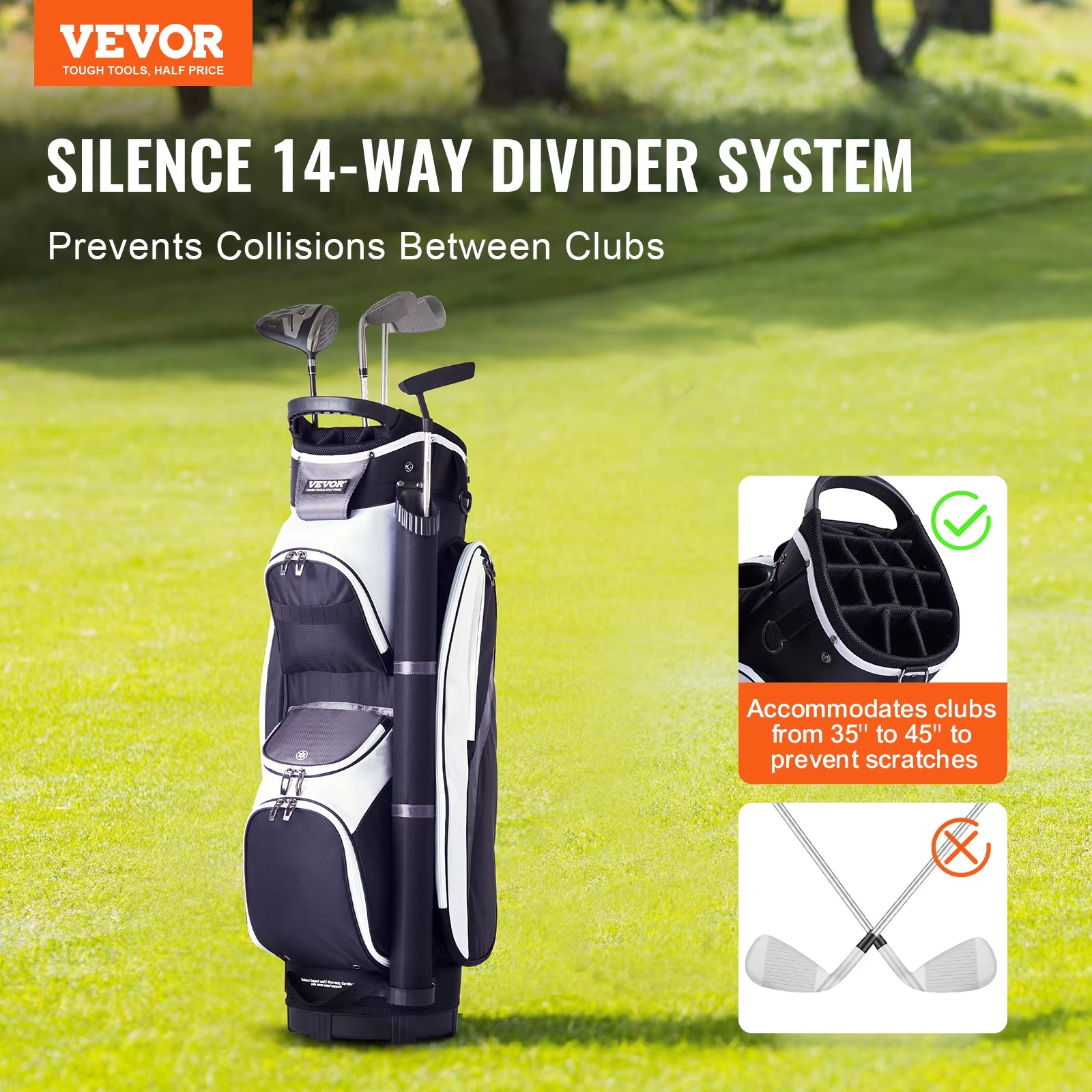 VEVOR Golf Cart Bag 36” Multiple Pockets Premium Nylon Cart Bag Durable Golf Bags for Men Women Black Color-Block 5.7Lbs / 2.6Kg