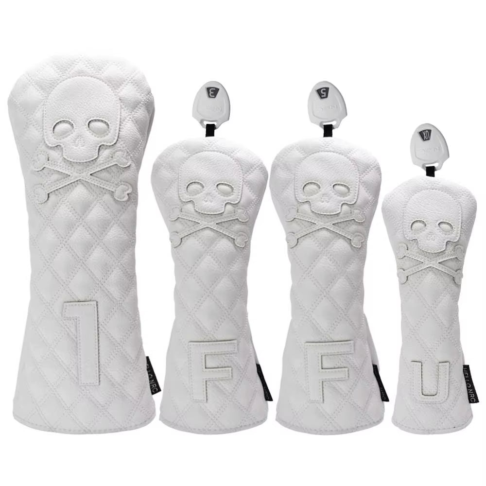 Golf Wood Cover Skull for Driver Fairway Hybrid Waterproof Protector Set PU Leather Soft Durable Golf Club Covers