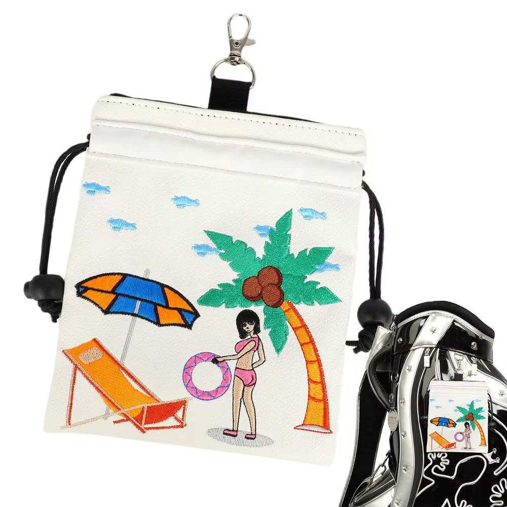 Golf Valuables Pouch Drawstring Golf Ball Organizer Bag Portable Golf Accessory Pouch with Metal Carabiner for Golf Balls Tees