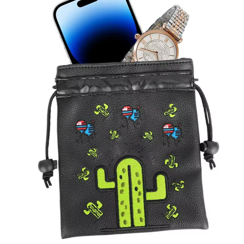 Golf Valuables Pouch Drawstring Golf Ball Organizer Bag Portable Golf Accessory Pouch with Metal Carabiner for Golf Balls Tees