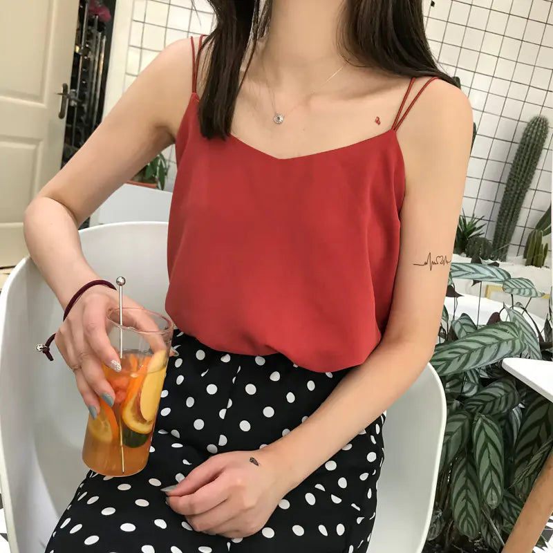Loose Chiffon Tank Top for Women - Summer V-Neck Design