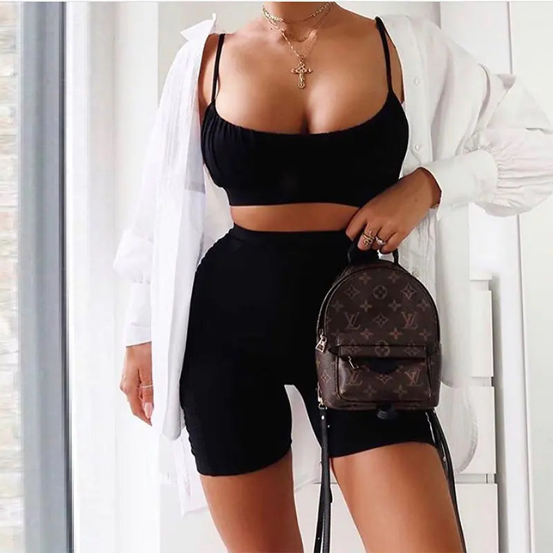 Summer Women's Solid Color Sport Set with Shorts
