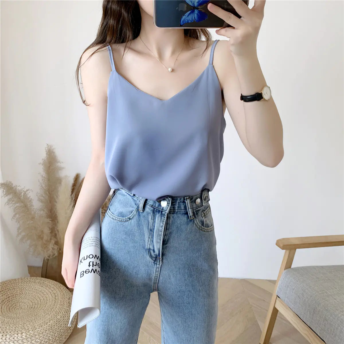 Loose Chiffon Tank Top for Women - Summer V-Neck Design