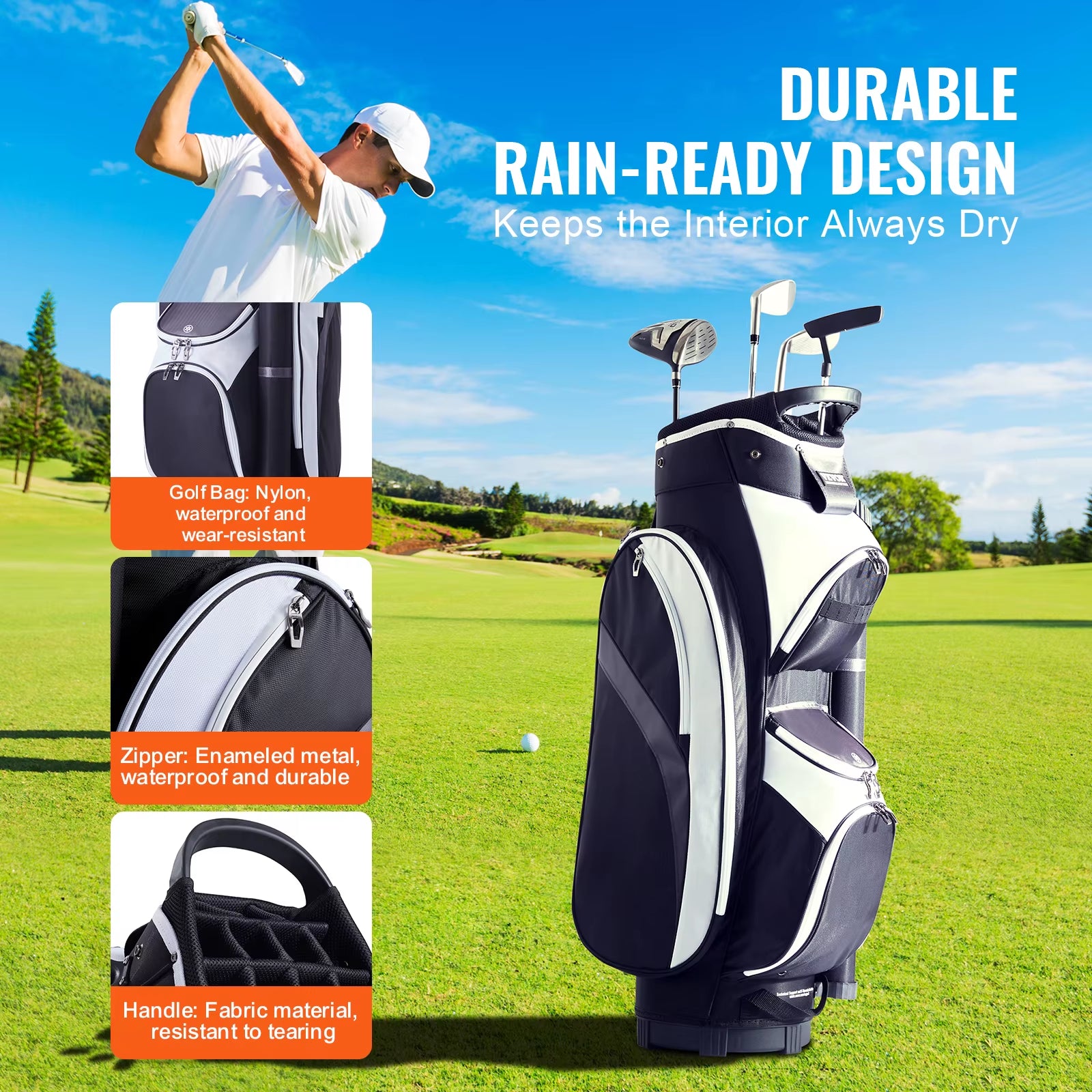 VEVOR Golf Cart Bag 36” Multiple Pockets Premium Nylon Cart Bag Durable Golf Bags for Men Women Black Color-Block 5.7Lbs / 2.6Kg
