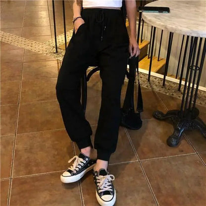 Korean Style Loose White High-Waist Joggers for Women
