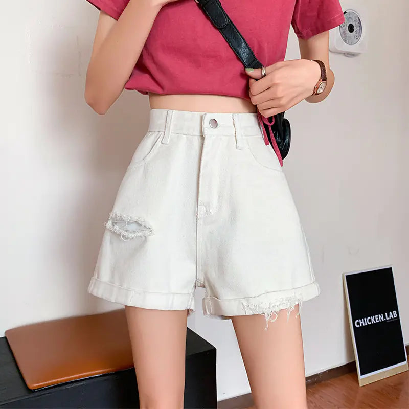 Korean Torn Denim Shorts for Women