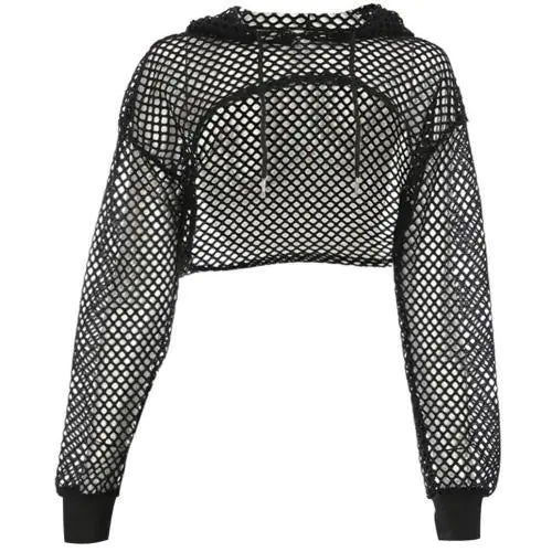 Casual Oversize Fishnet Crop Hoodie Tank Top for Women