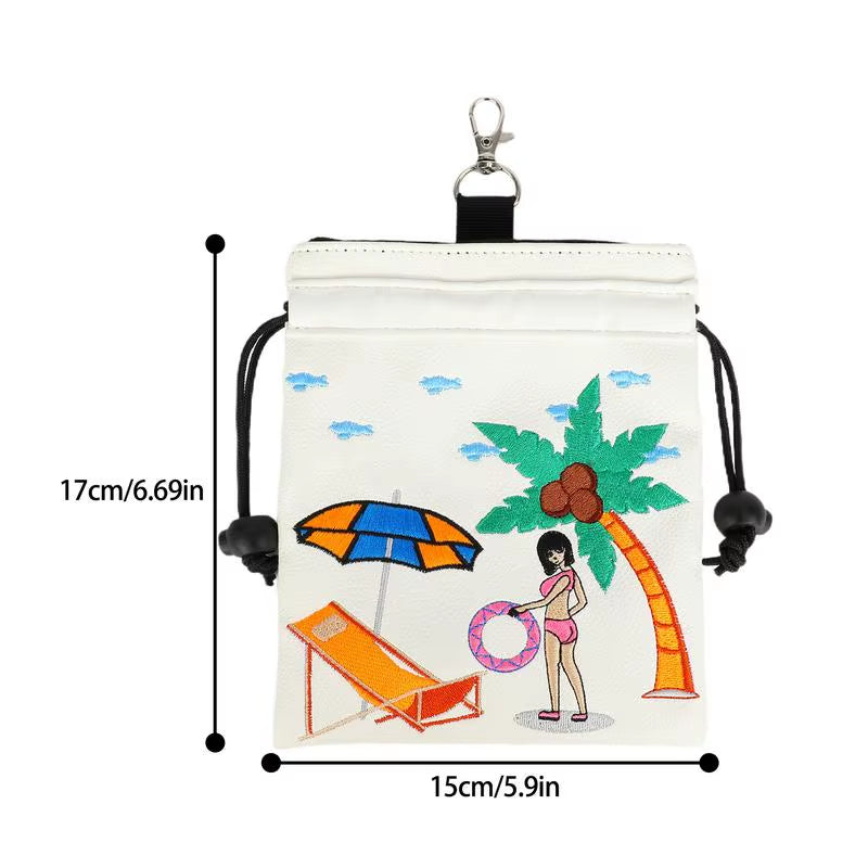 Golf Valuables Pouch Drawstring Golf Ball Organizer Bag Portable Golf Accessory Pouch with Metal Carabiner for Golf Balls Tees