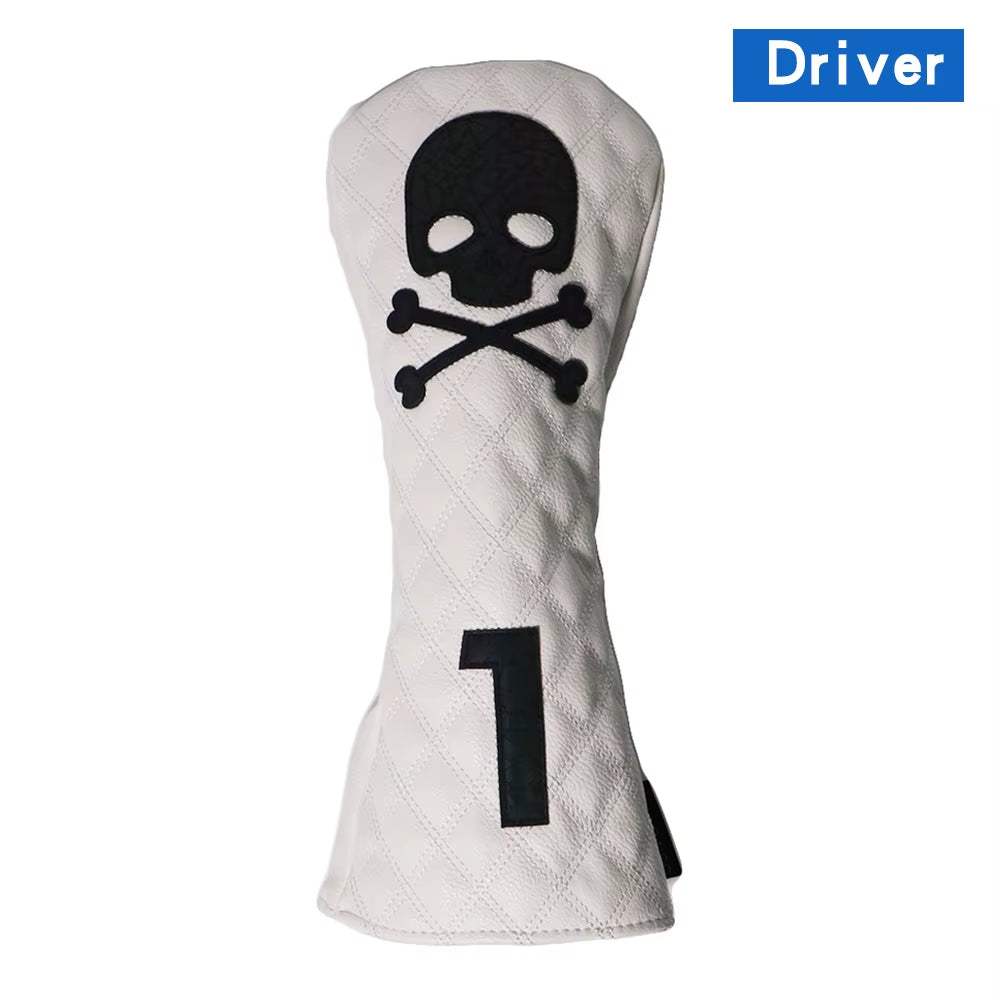 Golf Wood Cover Skull for Driver Fairway Hybrid Waterproof Protector Set PU Leather Soft Durable Golf Club Covers