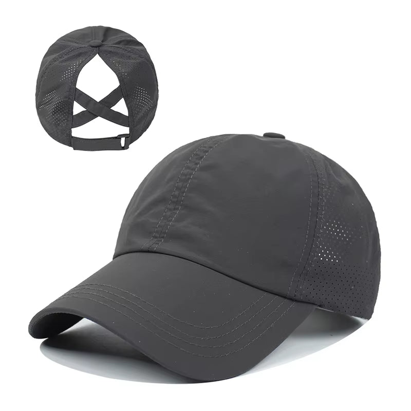 Summer Solid Color Baseball Caps Golf Wear Women Sport Leisure Cross Ponytail Hat Mesh Quick-Drying Half-Hollow Men'S Peaked Cap