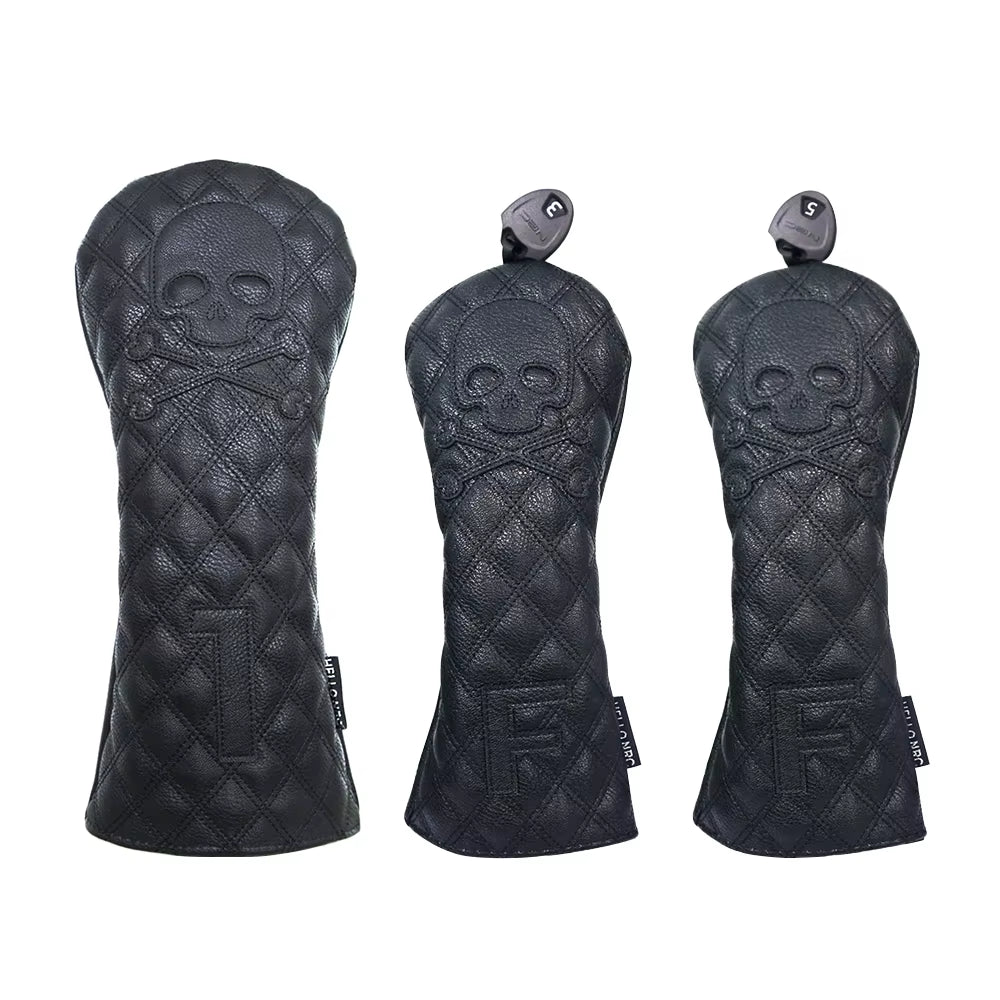 Golf Wood Cover Skull for Driver Fairway Hybrid Waterproof Protector Set PU Leather Soft Durable Golf Club Covers