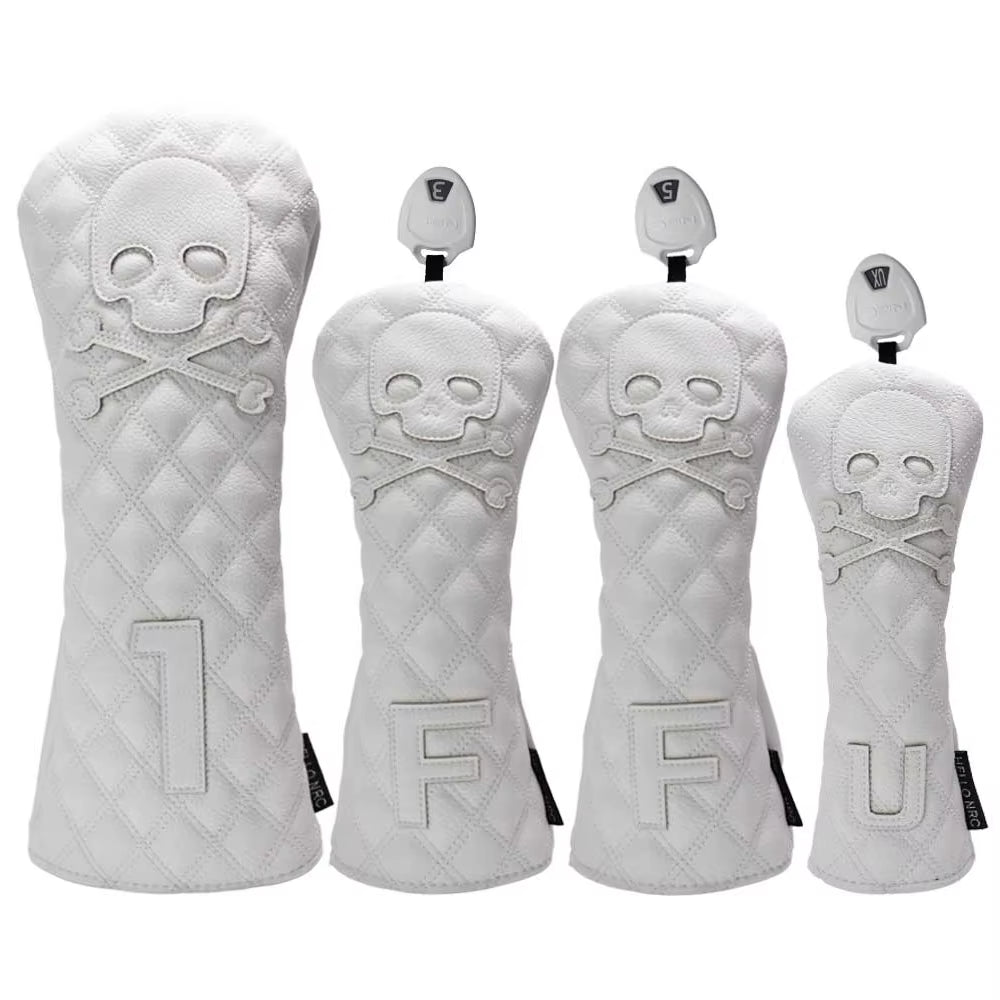 Golf Wood Cover Skull for Driver Fairway Hybrid Waterproof Protector Set PU Leather Soft Durable Golf Club Covers