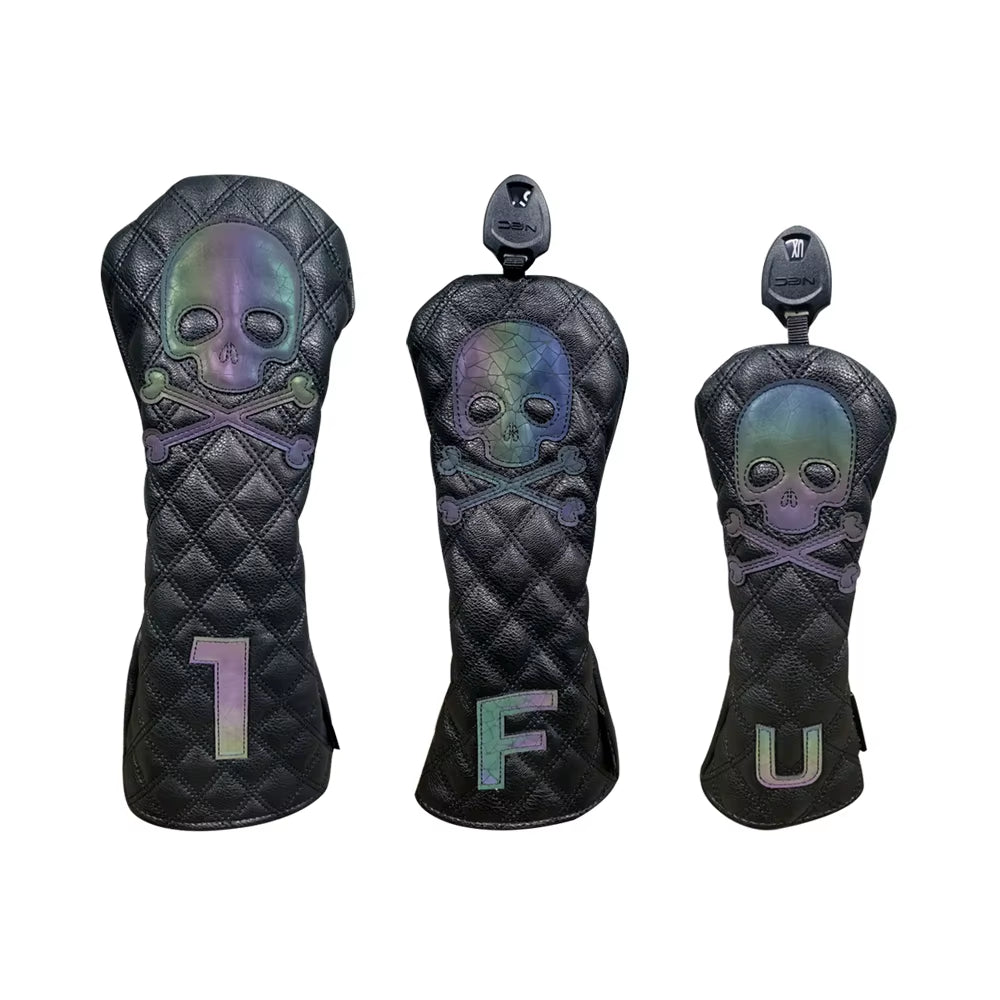 Golf Wood Cover Skull for Driver Fairway Hybrid Waterproof Protector Set PU Leather Soft Durable Golf Club Covers