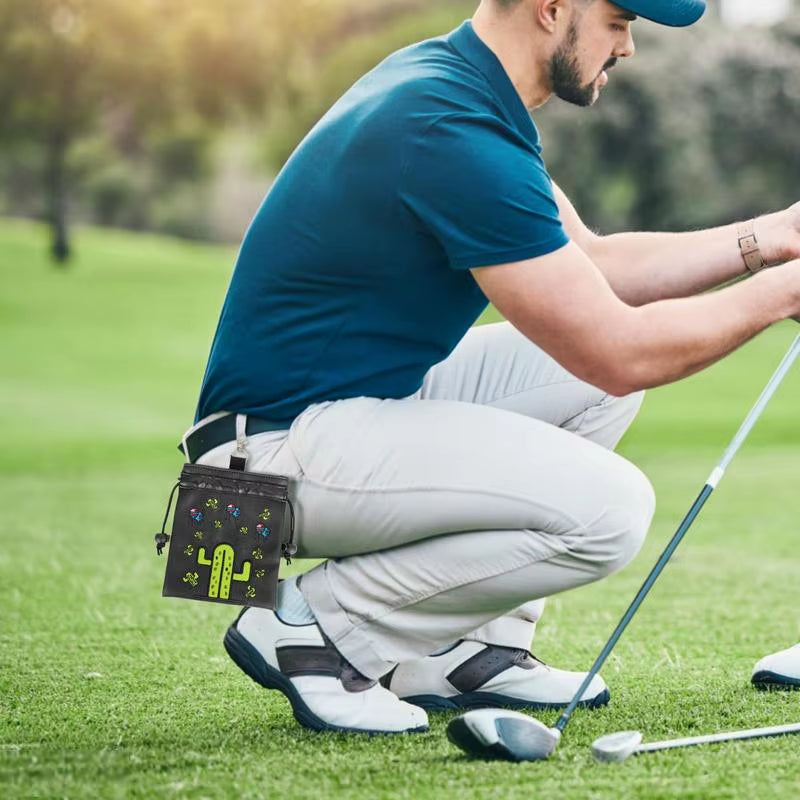 Golf Valuables Pouch Drawstring Golf Ball Organizer Bag Portable Golf Accessory Pouch with Metal Carabiner for Golf Balls Tees