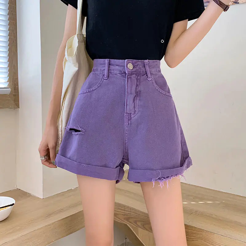 Korean Torn Denim Shorts for Women