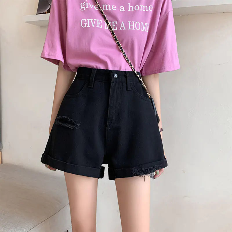 Korean Torn Denim Shorts for Women