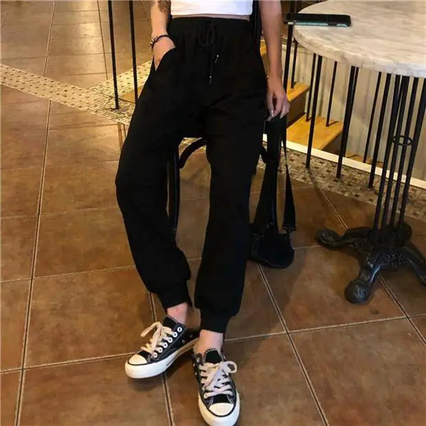 Korean Style Loose White High-Waist Joggers for Women