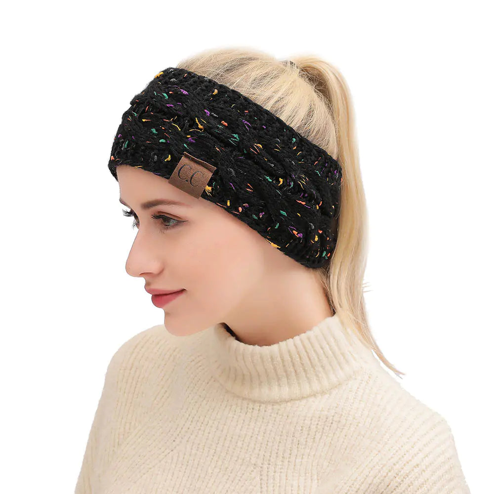 Women's Knitted Headband with Colorful Yarn Accent