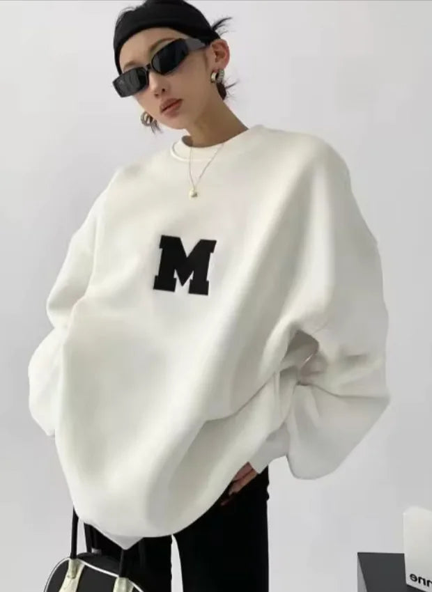 MEXZT Streetwear Y2K Oversized Fleece Sweatshirt with Letter Print