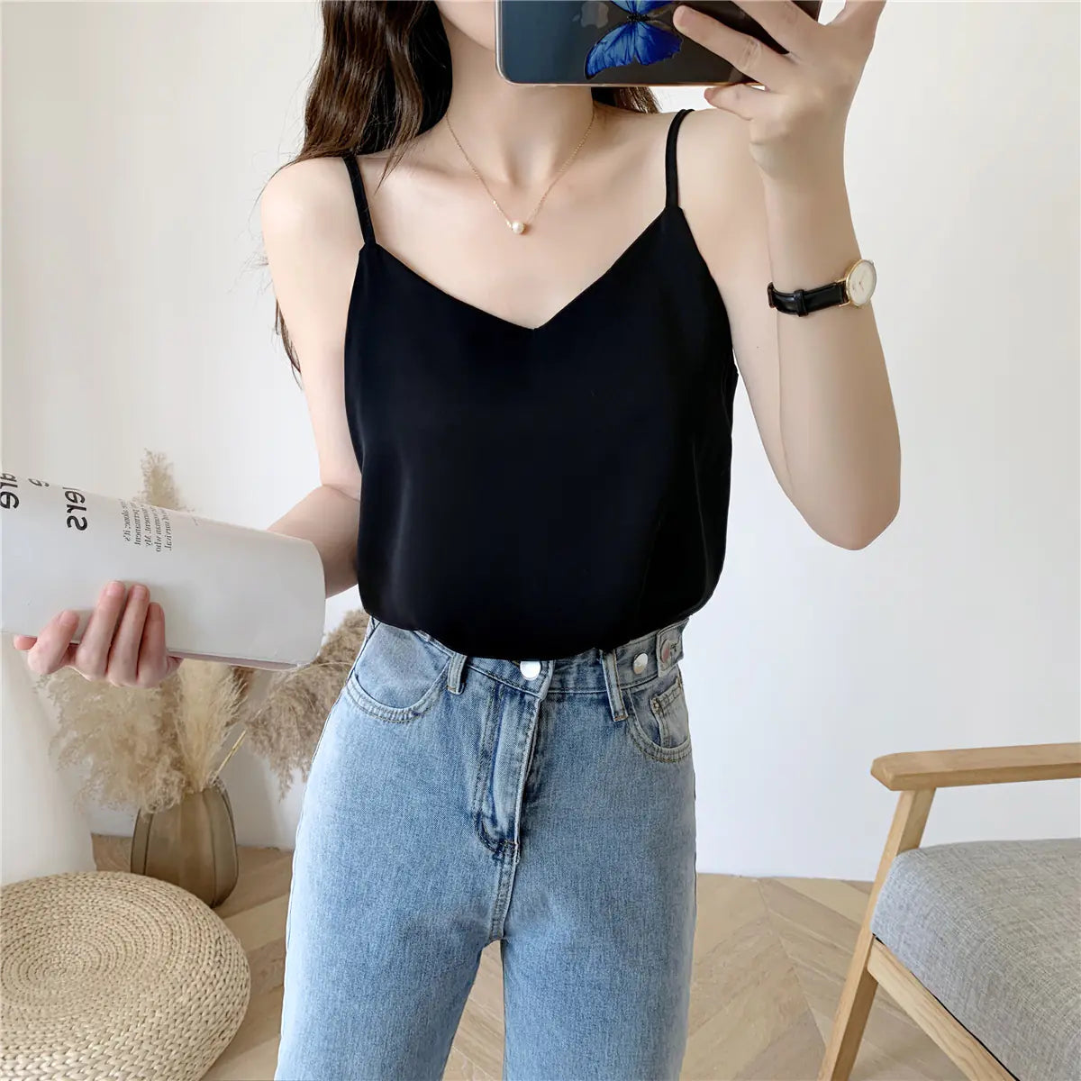 Loose Chiffon Tank Top for Women - Summer V-Neck Design