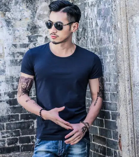 Customizable Men's Solid Color Short Sleeve T-Shirts