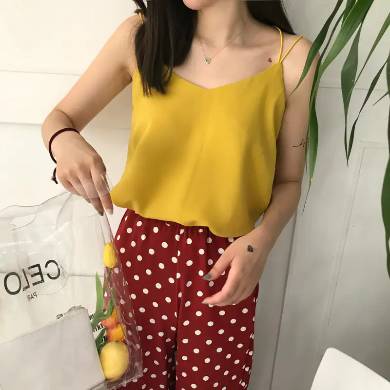 Loose Chiffon Tank Top for Women - Summer V-Neck Design
