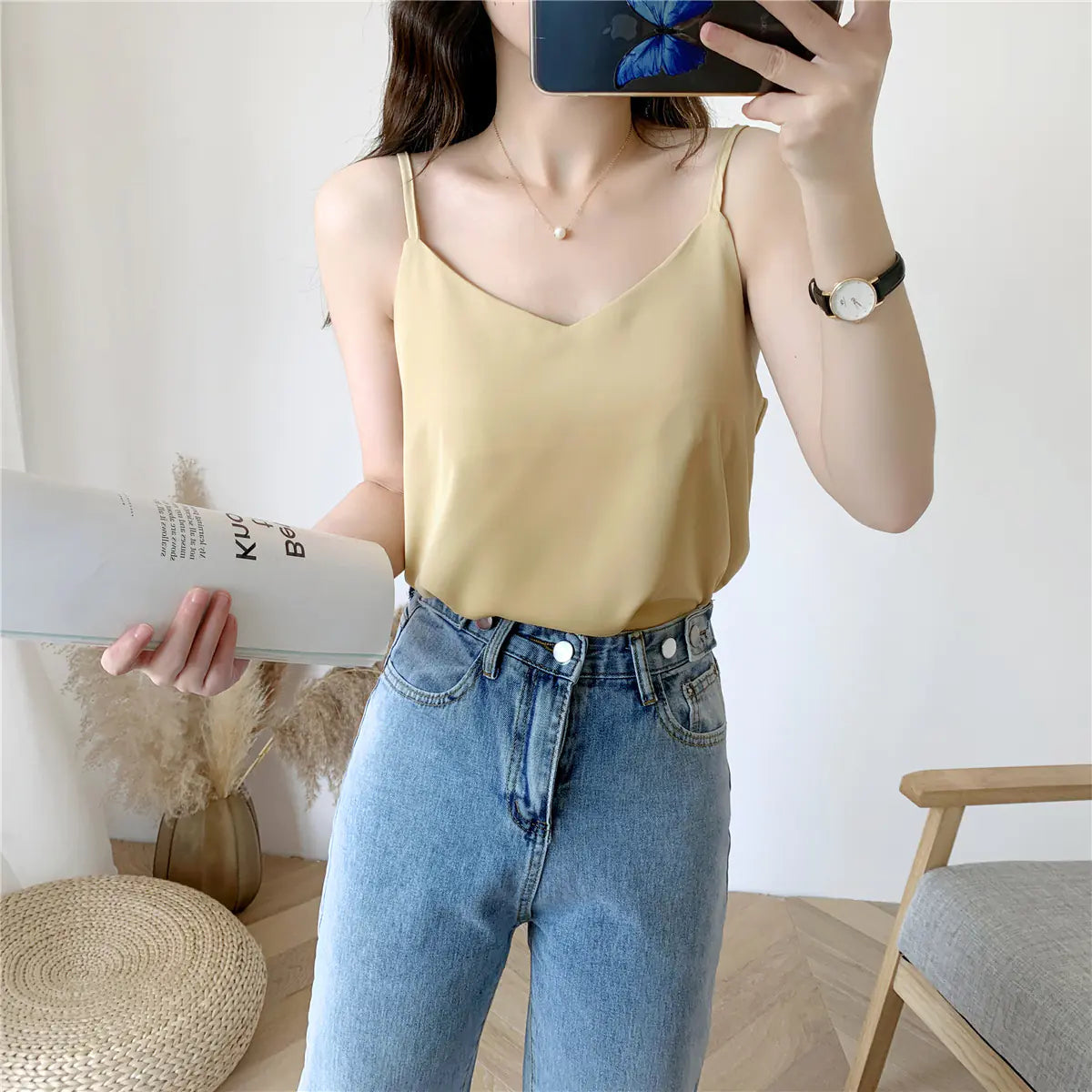 Loose Chiffon Tank Top for Women - Summer V-Neck Design