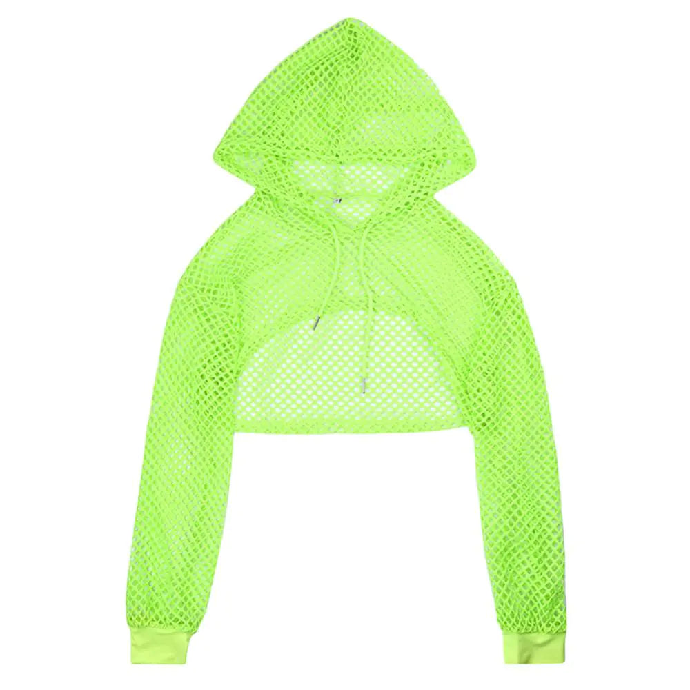 Casual Oversize Fishnet Crop Hoodie Tank Top for Women