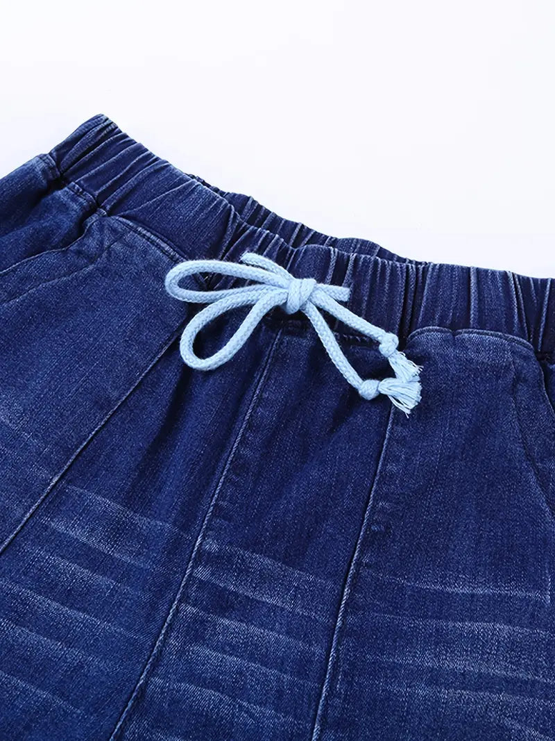 Distressed Stretchy Denim Joggers with Drawstring