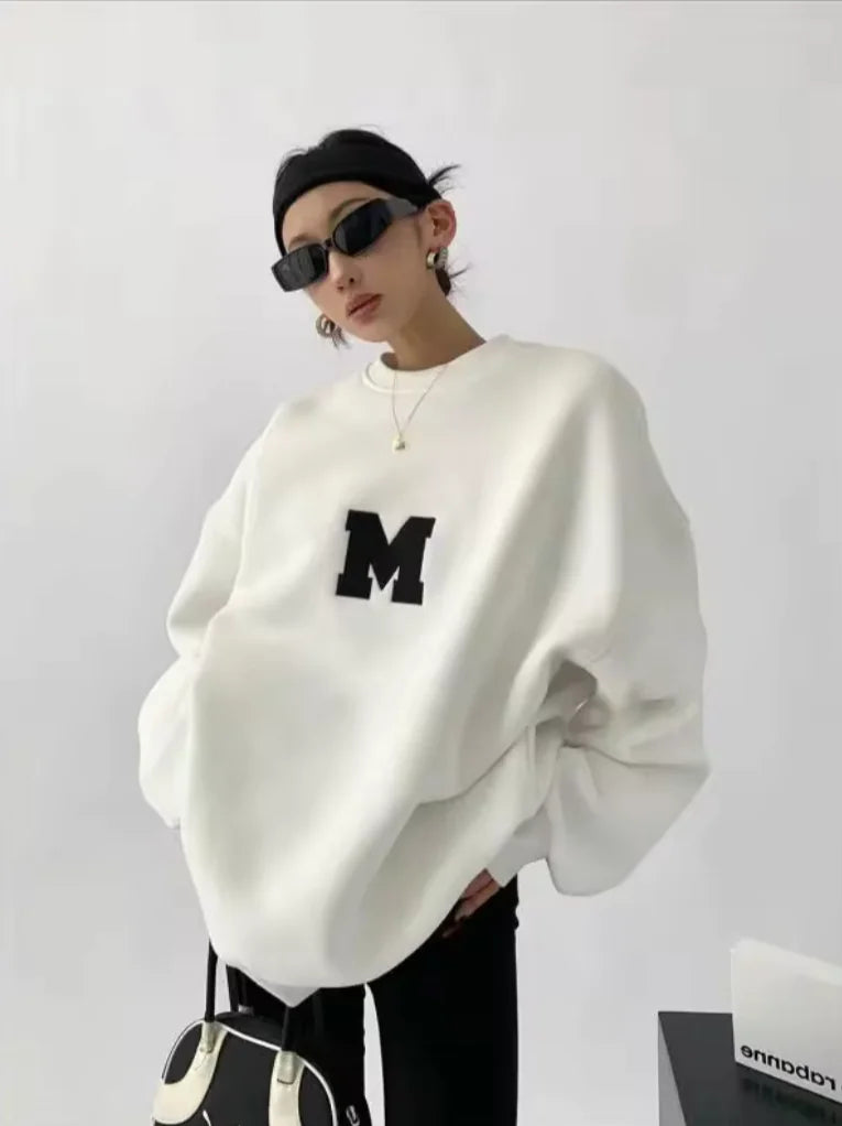 MEXZT Streetwear Y2K Oversized Fleece Sweatshirt with Letter Print