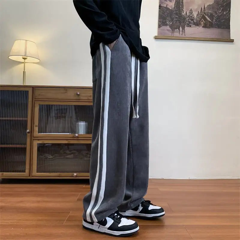 Loose Striped Corduroy Wide Leg Sweat Pants
