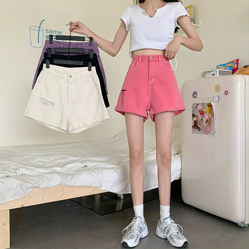 Korean Torn Denim Shorts for Women
