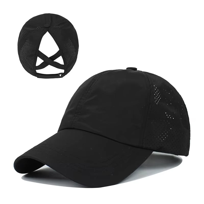 Summer Solid Color Baseball Caps Golf Wear Women Sport Leisure Cross Ponytail Hat Mesh Quick-Drying Half-Hollow Men'S Peaked Cap