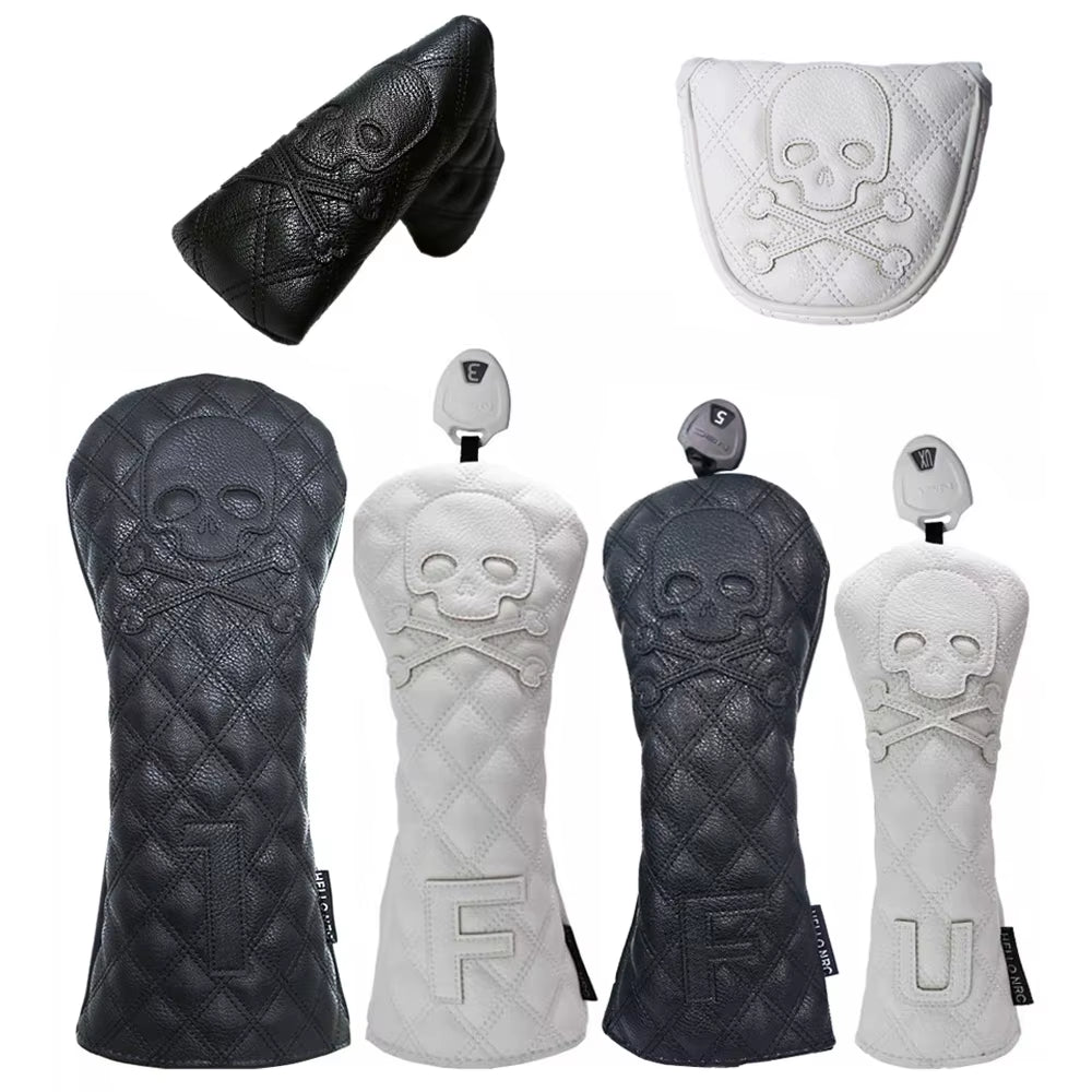 Golf Wood Cover Skull for Driver Fairway Hybrid Waterproof Protector Set PU Leather Soft Durable Golf Club Covers