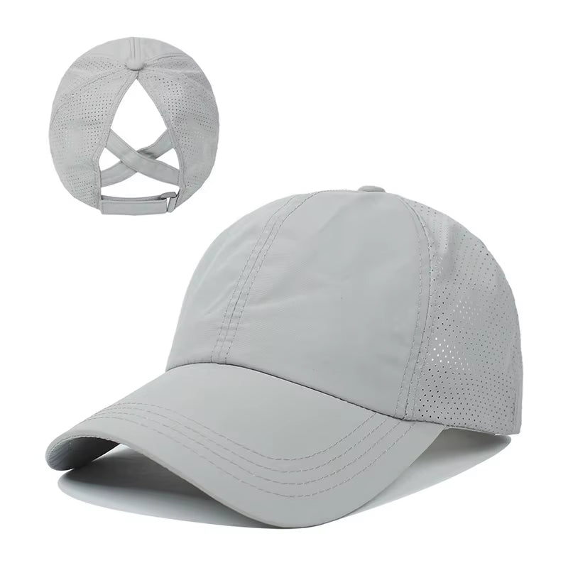Summer Solid Color Baseball Caps Golf Wear Women Sport Leisure Cross Ponytail Hat Mesh Quick-Drying Half-Hollow Men'S Peaked Cap