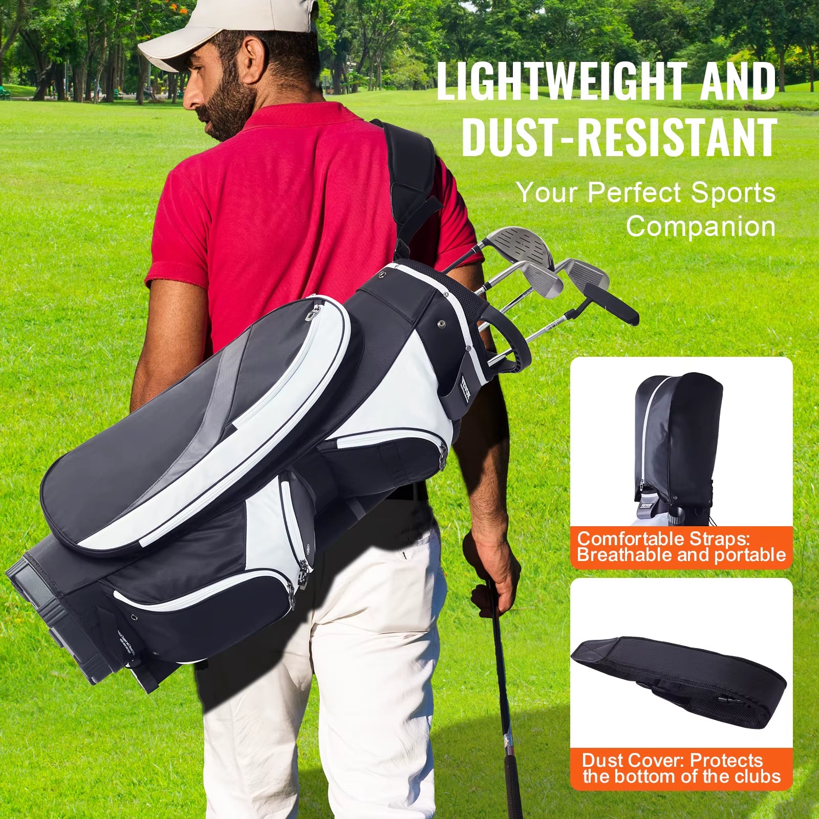 VEVOR Golf Cart Bag 36” Multiple Pockets Premium Nylon Cart Bag Durable Golf Bags for Men Women Black Color-Block 5.7Lbs / 2.6Kg
