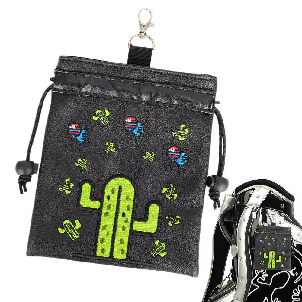 Golf Valuables Pouch Drawstring Golf Ball Organizer Bag Portable Golf Accessory Pouch with Metal Carabiner for Golf Balls Tees