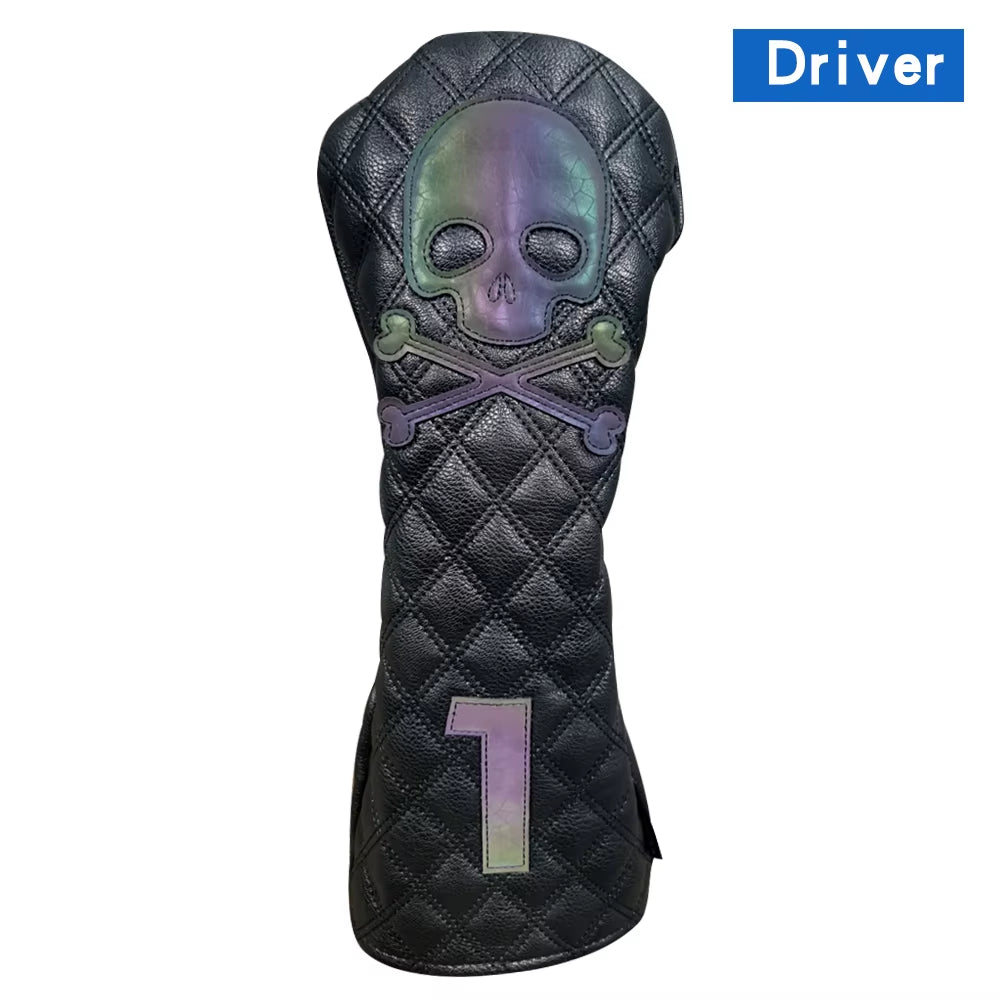 Golf Wood Cover Skull for Driver Fairway Hybrid Waterproof Protector Set PU Leather Soft Durable Golf Club Covers