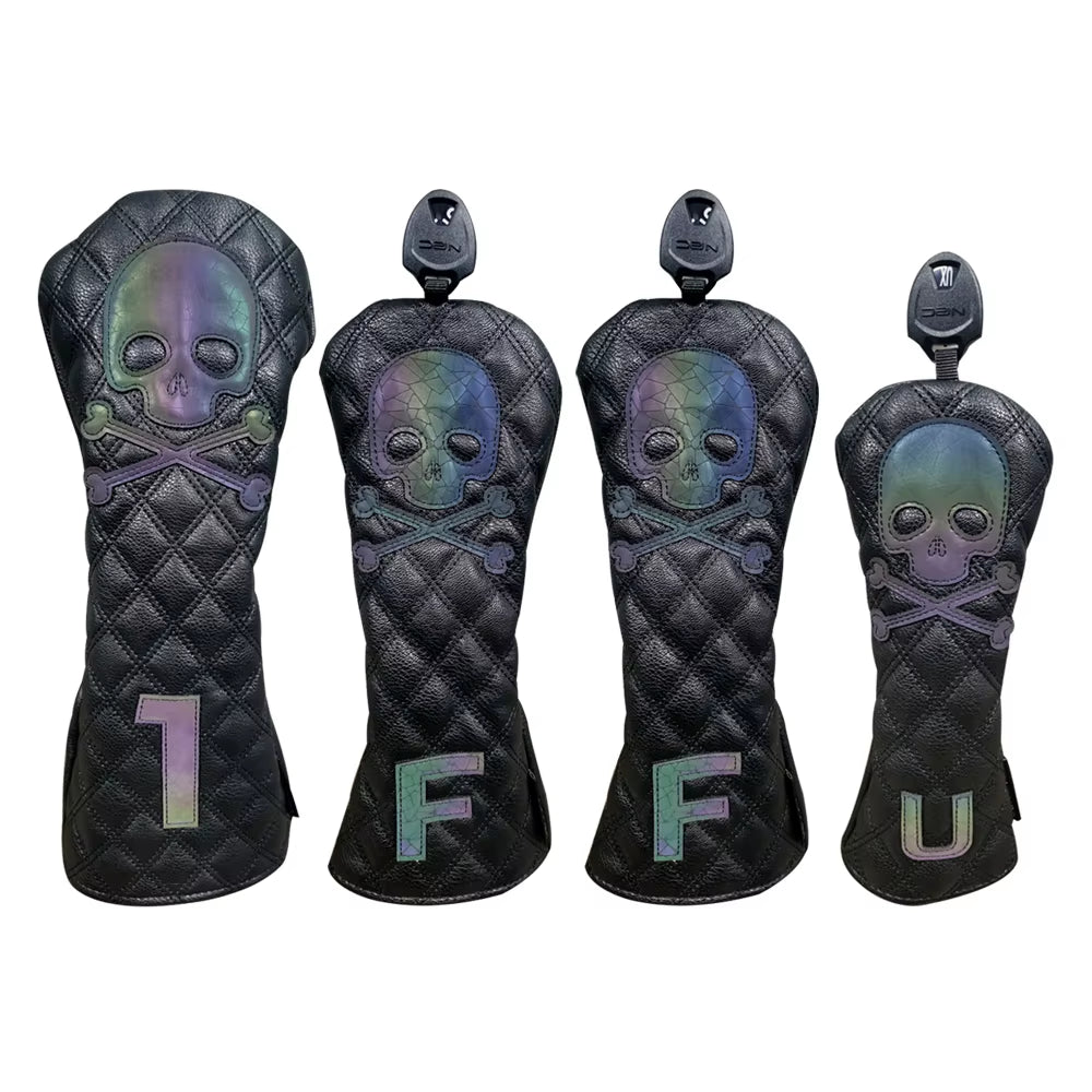 Golf Wood Cover Skull for Driver Fairway Hybrid Waterproof Protector Set PU Leather Soft Durable Golf Club Covers