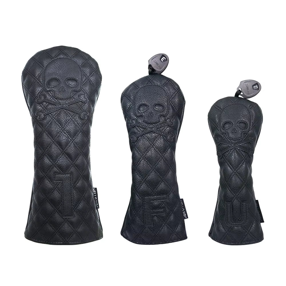 Golf Wood Cover Skull for Driver Fairway Hybrid Waterproof Protector Set PU Leather Soft Durable Golf Club Covers