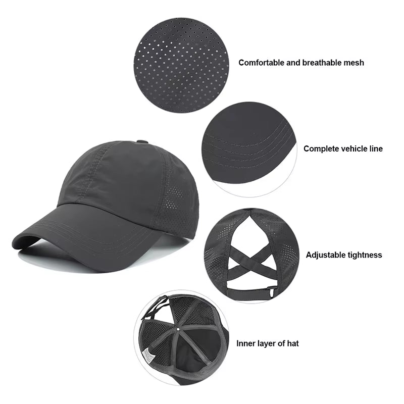Summer Solid Color Baseball Caps Golf Wear Women Sport Leisure Cross Ponytail Hat Mesh Quick-Drying Half-Hollow Men'S Peaked Cap