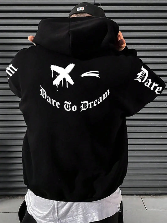 Dare Go Dream Art Words Printed Male Hoodies Street Fleece Clothing Man Hip Hop Autumn Pullovers Streetwear Hip Hop Streetwear