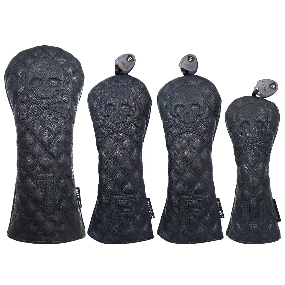 Golf Wood Cover Skull for Driver Fairway Hybrid Waterproof Protector Set PU Leather Soft Durable Golf Club Covers