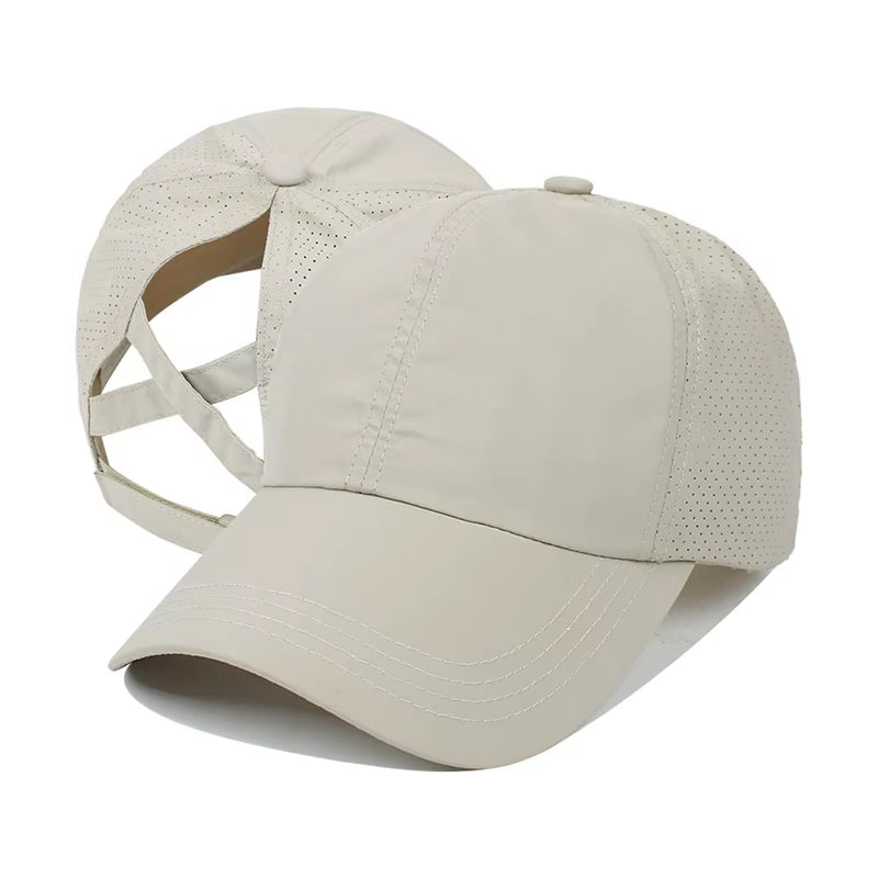 Summer Solid Color Baseball Caps Golf Wear Women Sport Leisure Cross Ponytail Hat Mesh Quick-Drying Half-Hollow Men'S Peaked Cap