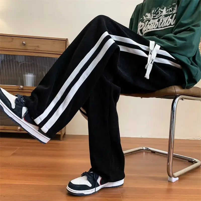 Loose Striped Corduroy Wide Leg Sweat Pants