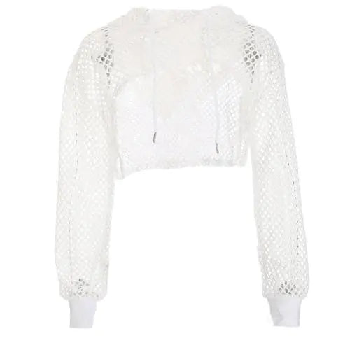 Casual Oversize Fishnet Crop Hoodie Tank Top for Women