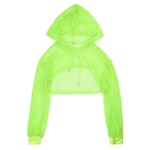 Casual Oversize Fishnet Crop Hoodie Tank Top for Women