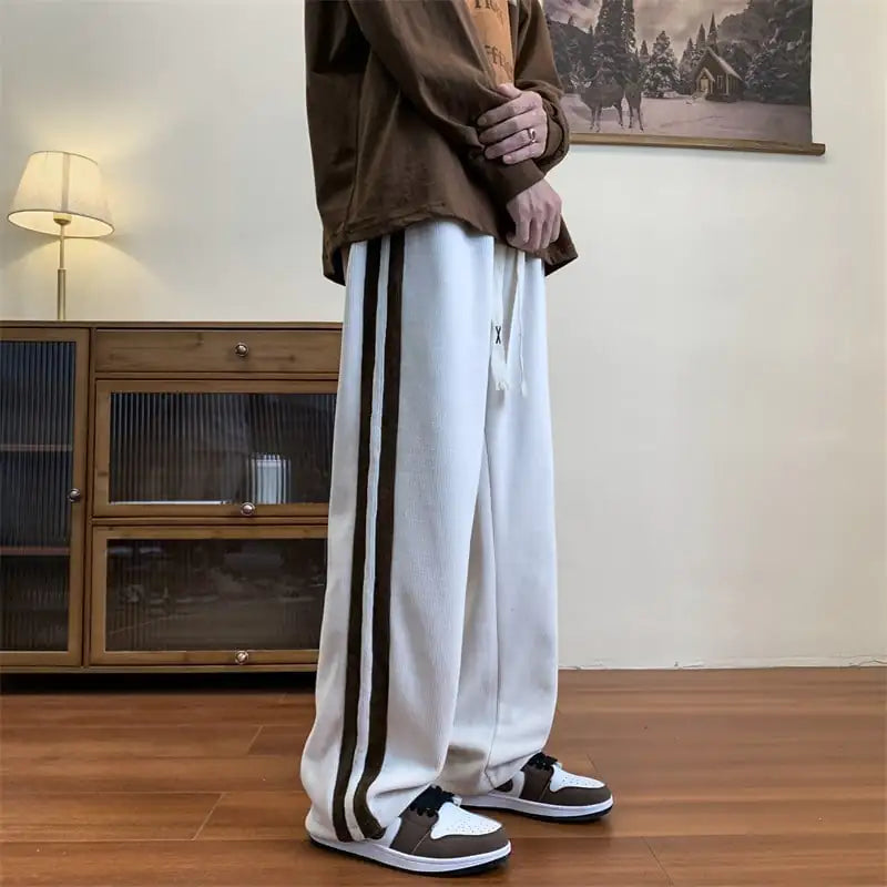 Loose Striped Corduroy Wide Leg Sweat Pants